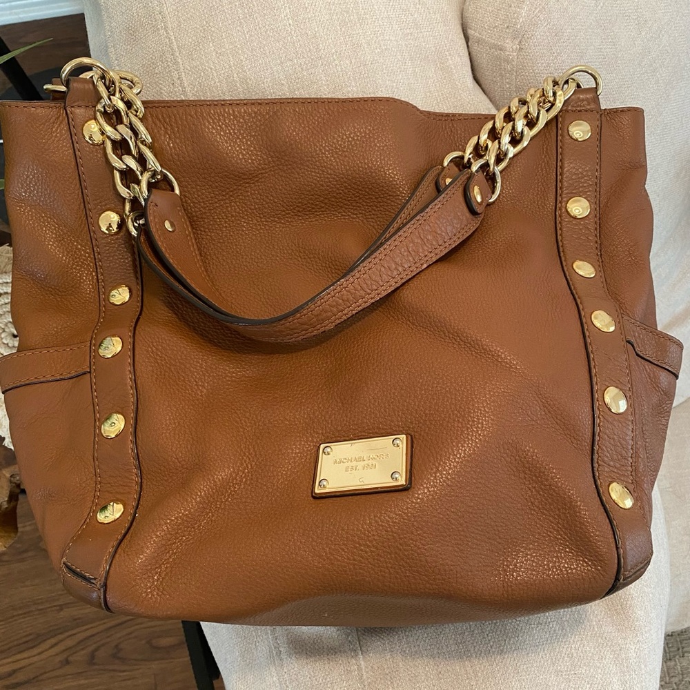 Michael Kors Brown/Gold Nail Head Shoulder Bag
